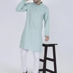 JASHNA Men Striped Kurta image 5