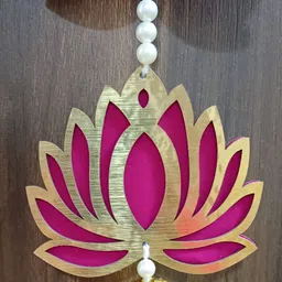 Nutts 2-Pcs Pink & Yellow Wooden Lotus Hanging FestiveDecor image 2