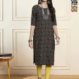 HERE&NOW Selection Of 3 Geometric Printed Round Neck Straight Kurtas-picture-16