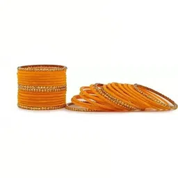 LLL FASHION Set Of 10 Yellow Glass Artificial Stones & Beads Bangle image 2