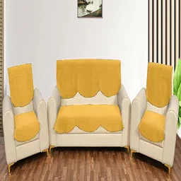 Fashion Throw Yellow Checked Velvet Sofa Cover-image-8