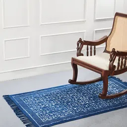 Fabindia Blue & White Anjay Dabu Printed Dhurrie-picture-32