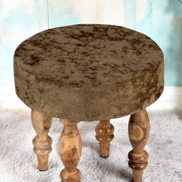 Ikiriya Roswell Sheesham Wood Sparkle Velvet Upholstery Contemporary Round Stool-picture-27