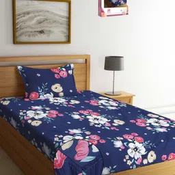 Myntra Elegant Homes Blue Floral Printed 300 TC Single Bedsheet Set 2.20 m x 1.50 m-picture-28