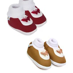 NESKA MODA Kids-Unisex Maroon Cotton Booties-picture-10