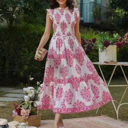 Jaipur Morni Women Floral Printed Cotton Fit & Flare Dress-picture-20