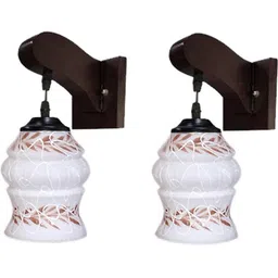 1ST TIME Brown & White Printed Wood Traditional Abstract Shaped Shaped Wall Lamp image 2