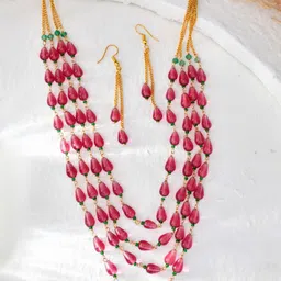 DASTOOR Brass Plated Beaded Necklace and Earrings-picture-16