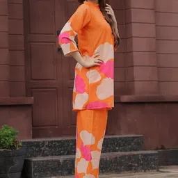 YAMUNE Printed Mandarin Collar Tunic & Palazzos Co-Ords image 2