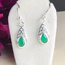 Zhupuk Silver-Plated Crystals Studded Teardrop Shaped Drop Earrings-picture-11