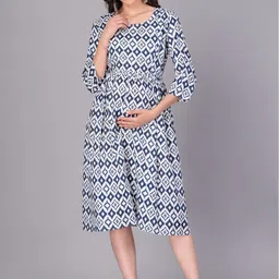 PrintBarn Geometric Printed Empire Round Neck Maternity Dress-picture-18