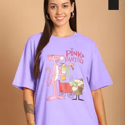 Tromko Women Pack of 2 Pink Panther Graphic Printed Round Neck Cotton Oversized T-shirts-image-34