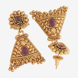 Kushal's Fashion Jewellery Gold Plated Stone Studded Antique Jewellery Set image 3