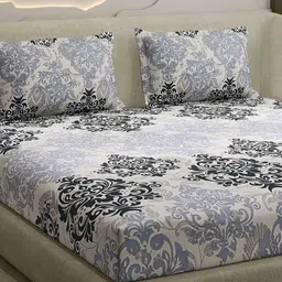 Monte Carlo Grey & White Printed Cotton 104 TC Queen Bedsheet Set 2.24 m x 2.54 m-picture-16