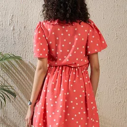 StyleStone Polka Dot Print Flutter Sleeve Ruffled Crepe Fit & Flare Dress image 5