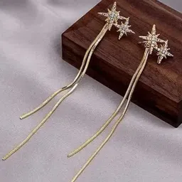 PolluxCraft Korean Gold Plated Stone Studded Contemporary Drop Earrings image 3