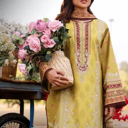 GoSriKi Floral Printed Notch Neck Flared Sleeves Straight Kurta With Palazzos And Dupatta image 4