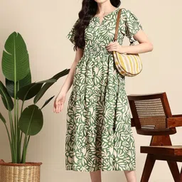 Moda Rapido Floral Print Crepe A-Line Midi Dress-image-86