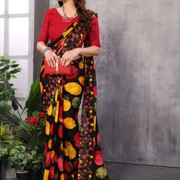 KALINI Red Poly Georgette Printed Sarees image 5