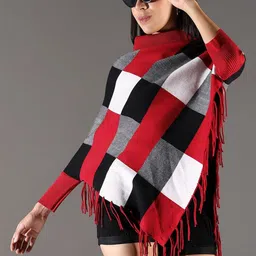 SHOWOFFFF Women Colourblocked Poncho with Fringed Detail-picture-34