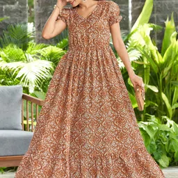 CHANSI Ethnic Motifs Print Puff Sleeve Fit & Flare Maxi Dress image 5