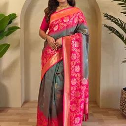 Mameraa Floral Zari Art Silk Heavy Work Saree image 2