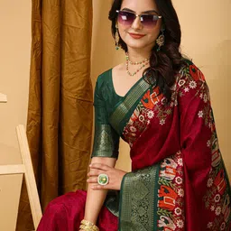 KALINI Ethnic Motifs Printed Zari Kanjeevaram Saree image 3