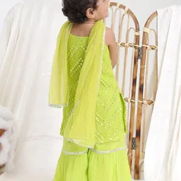 Sangria Girls Embroidered Mirror Work Kurta With Sharara & Dupatta image 3