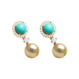 MINUTIAE Rose Gold Plated Stones studded & Pearls Beaded Spherical Drop Earrings image 2