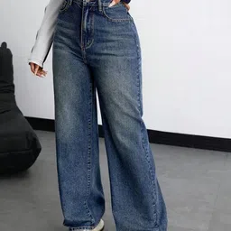 R.Code by The Roadster Life Co. Women Jean Wide Leg High-Rise Heavy Fade Stretchable Jeans image 2