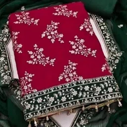 BlissFlair Floral Embroidered Sequinned Georgette Unstitched Dress Material-picture-31