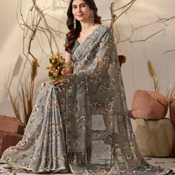 HERE&NOW Floral Printed Pure Georgette Saree with Unstitched Blouse Piece image 2