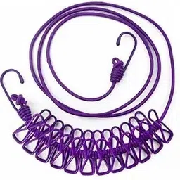 mmtsworld Cloth Drying Rope with Two Sided Hooks, Elastic 12 Clips for Outdoor Indoor Steel, Plastic Cloth Clips-picture-30