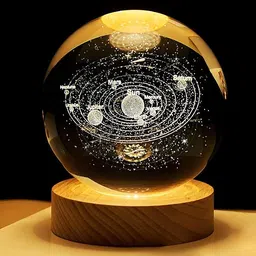3D Solar System Crystal Ball Night Lamp LED Light Rechargeable with Wooden Base Table Lamp-image-4