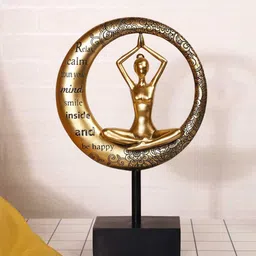 casacraft from pepperfry Modern Resin & Metal Namaskar Asana Yoga Pose Artifact (Gold & Black) image 1