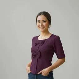 houseofcommon Casual Regular Sleeves Self Design Women Purple Top image 2