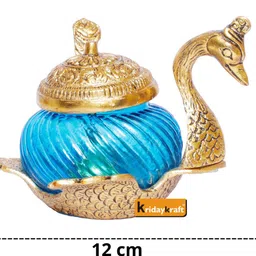 kridaykraft Metal Duck Shaped Glass Bowl with Spoon for Saunf Supari & Dryfruit Tray,Decor Your Home,Office Table & Gift Your Relatives,Animal Showpiece Figurines... Bowl, Spoon Serving Set image 2