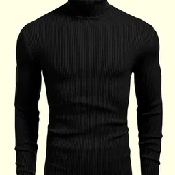 garimaknitwear Men Striped High Neck Black Sweater image 3