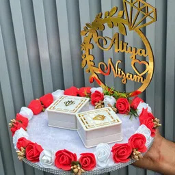 creative horizon Artificial Flower Design Engagement Ring Tray Platter, Name Plate,Ring plate Wood Decorative Platter image 3