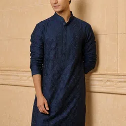 Tasva Men Ethnic Motifs Embroidered Cotton Kurta with Churidar-image-61