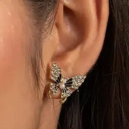 PASU FASHION Gold-Plated Artificial Stone Studded Butterfly Shaped Studs image 3