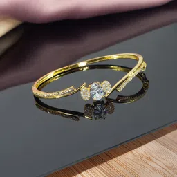 PRIVIU Women Brass American Diamond Gold-Plated Bangle-Style Bracelet-picture-12
