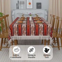 Kuber Industries Brown & White Striped PVC 6-Seater Table Cover image 2