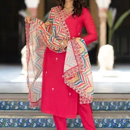 Kedar Fab Women Ethnic Motifs Embroidered Kurta with Trousers & Dupatta-image-14
