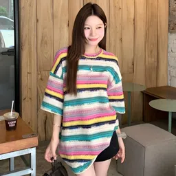 LULU & SKY Women Striped Round Neck Relaxed Fit T-shirt-picture-35