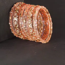 LAVAZZA Set Of 6 Zircon Diamond & Beads Work Glass Bangles-picture-27