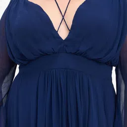 Virgio Women Solid Viscose V-Neck Long Sleeves Plus Size Dresses image 3