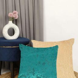 IVAZA Blue & Yellow Set of 2 Velvet Square Cushion Covers-picture-47