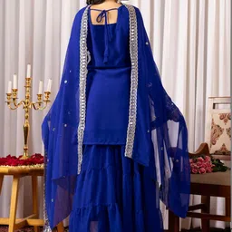 YAMUNE Women Ethnic Motifs Embroidered Regular Sequinned Kurta with Sharara & With Dupatta image 2