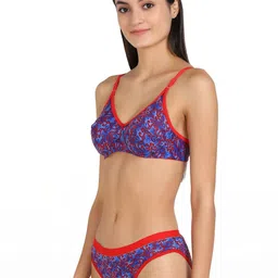 samvar Women Red,Blue,Green Cotton Bra Panty Set for Lingerie Set Undergarments Pack of 3 image 2